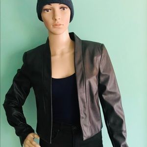 Calvin Klein black cropped faux leather jacket, M